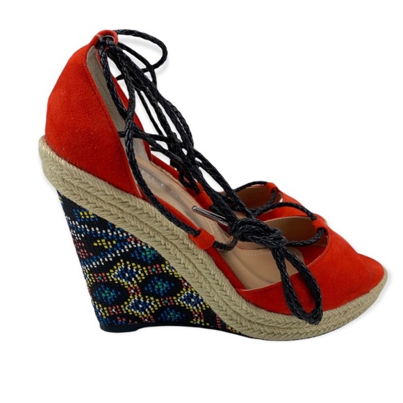 Charles David Suede Espadrille Aztec Wedge Sandals - Picture 2 of 4